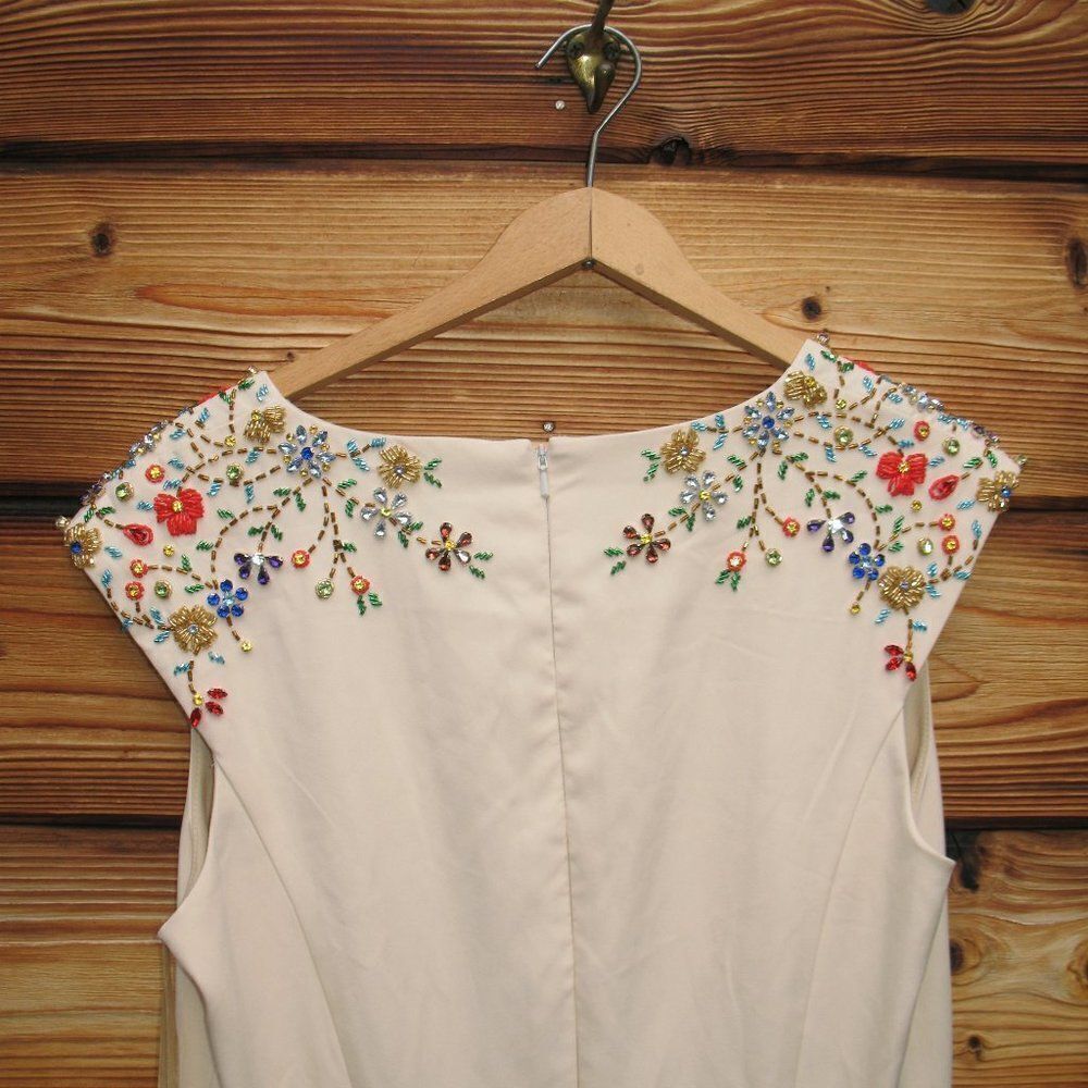 Mac Duggal 26540 Ieena Beaded Cap Sleeve V Neck A Line Gown Dress Cream Size 4 - Picture 12 of 16